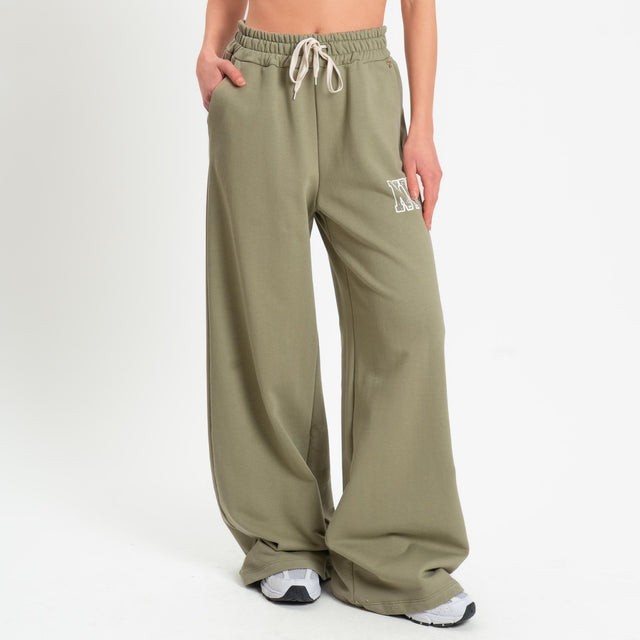 Philia Loft-Pantalone in felpa wide leg elastico - militare