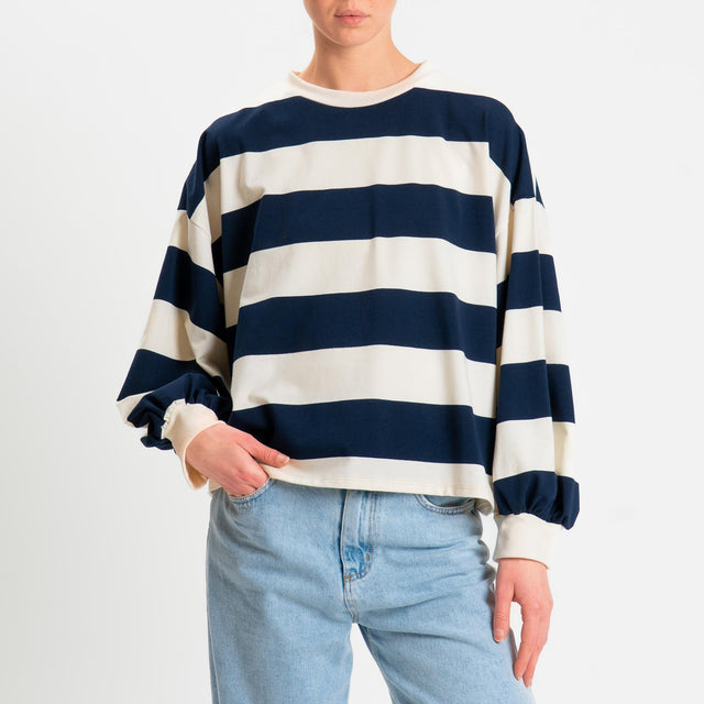 Philia Loft-Maglia a righe girocollo - panna/blu