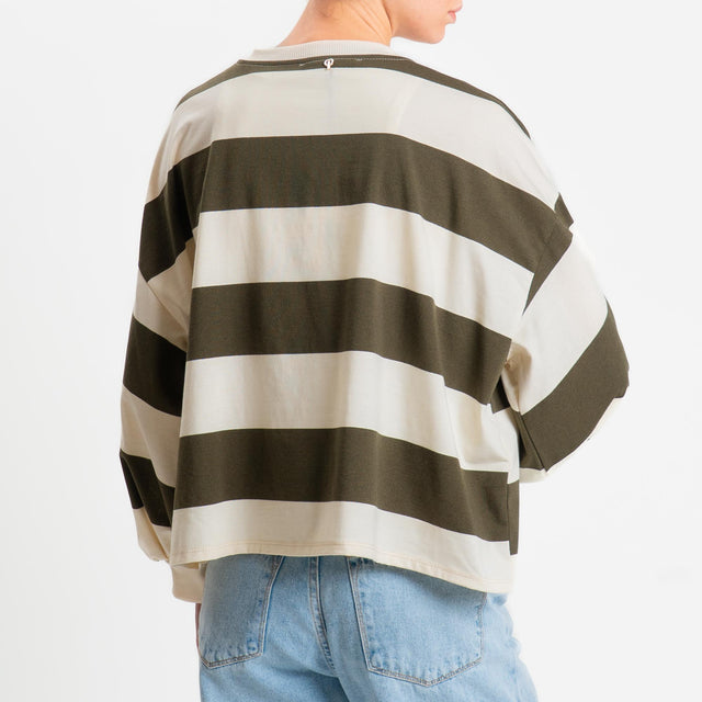 Philia Loft-Maglia a righe girocollo - panna/militare