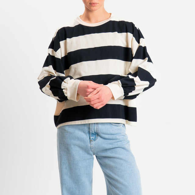 Philia Loft-Maglia a righe girocollo - panna/nero