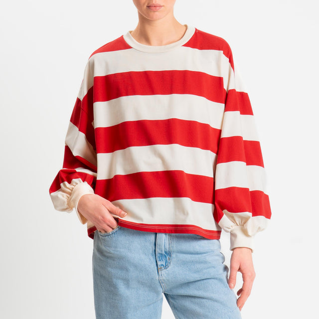 Philia Loft-Maglia a righe girocollo - panna/rosso