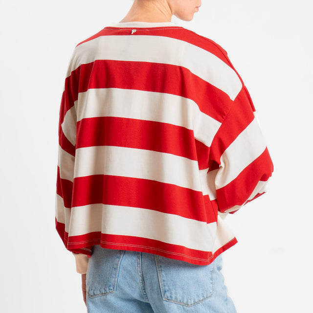 Philia Loft-Maglia a righe girocollo - panna/rosso