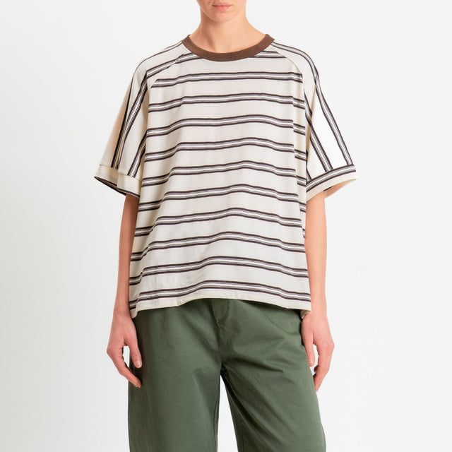 Philia Loft-Maglia over a righe - panna/moro