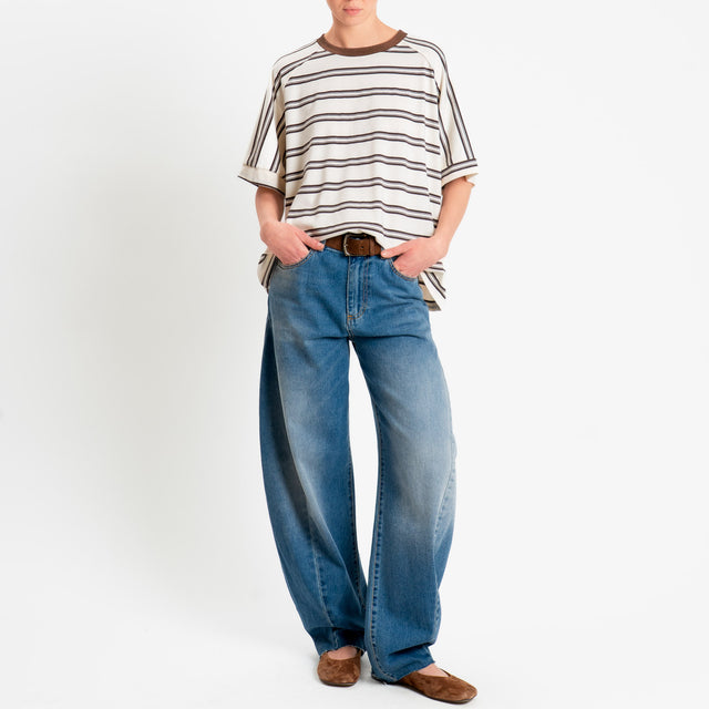 Philia Loft-Maglia over a righe - panna/moro