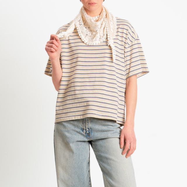 Philia Loft-T-shirt a righe con foulard in pizzo - sand/burro/choco
