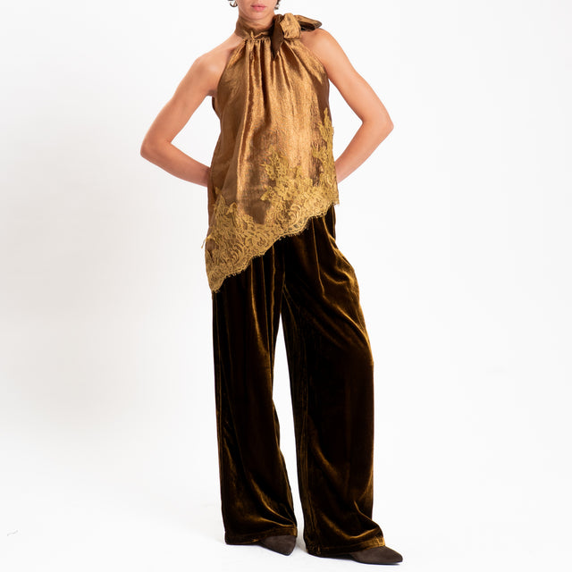 Philia loft-Top asimmetrico con pizzo - ambra