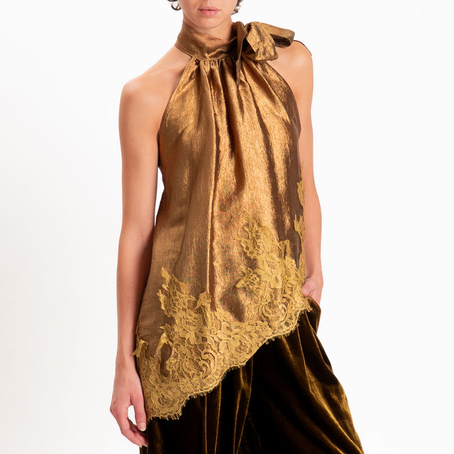 Philia loft-Top asimmetrico con pizzo - ambra
