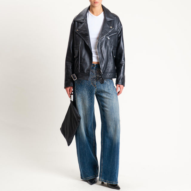 Philia Loft-Jeans con abrasioni dettaglio strass - denim