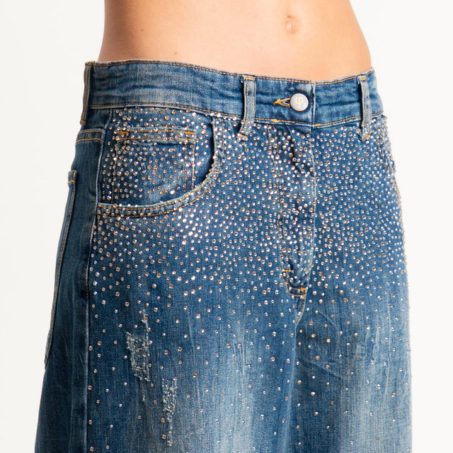 Philia Loft-Jeans con abrasioni dettaglio strass - denim