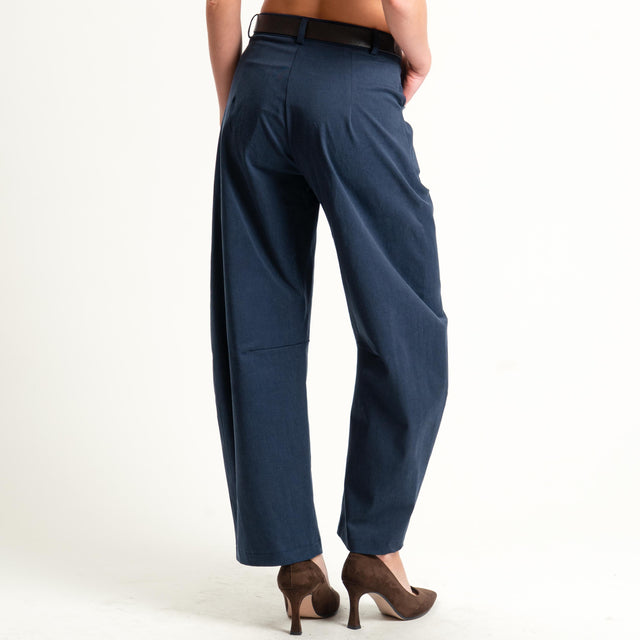 Philia loft-Pantalone barrel tessuto elasticizzato super comfort - blu