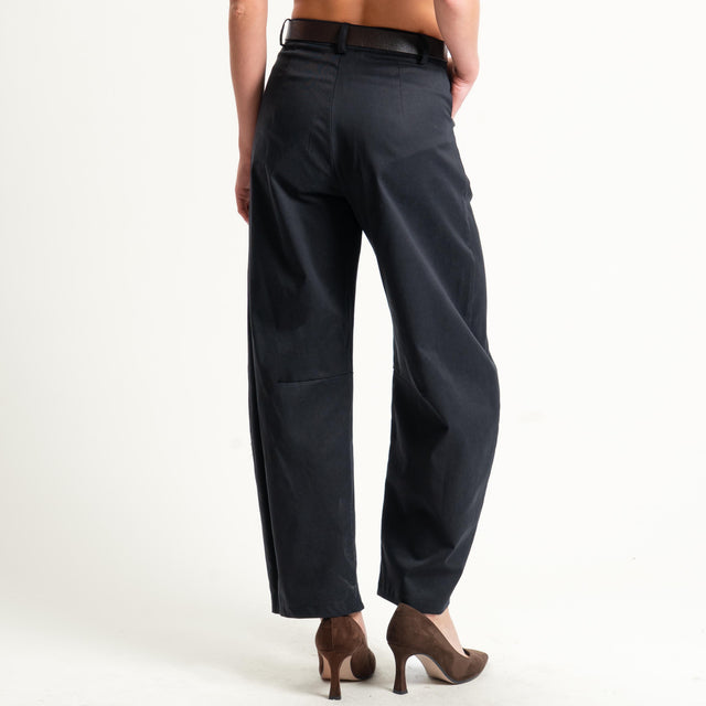 Philia loft-Pantalone barrel tessuto elasticizzato super comfort - nero