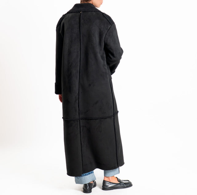 Philia loft-Ecomontone lungo doppio petto - nero