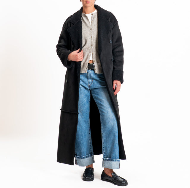 Philia loft-Ecomontone lungo doppio petto - nero