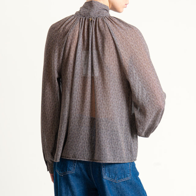 Philia Loft-Camicia spinata con fiocco - burro/nero/moro