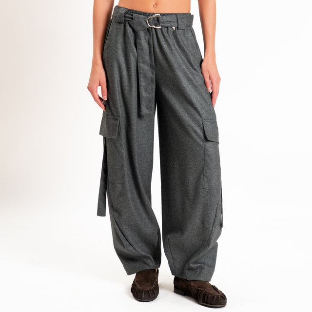 Philia loft-Pantalone cargo in flanella con cintura - grigio