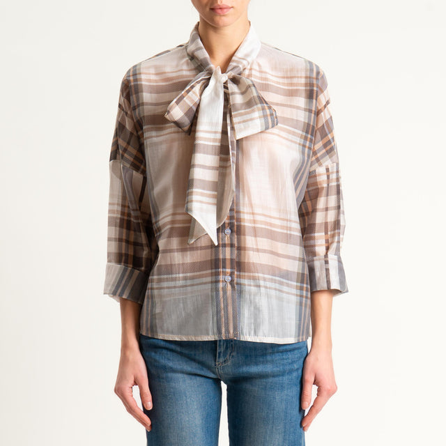 Philia Loft-Camicia check con fiocco - sand/moro/militare