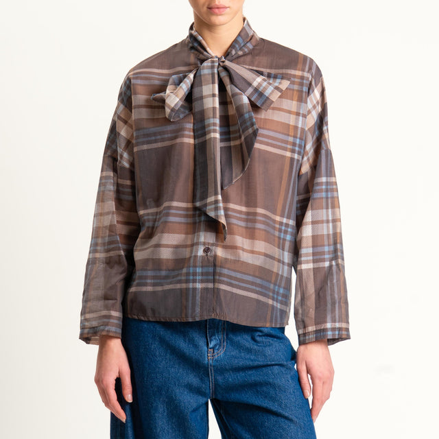 Philia Loft-Camicia check lyocell con fiocco - moka/beige/celeste