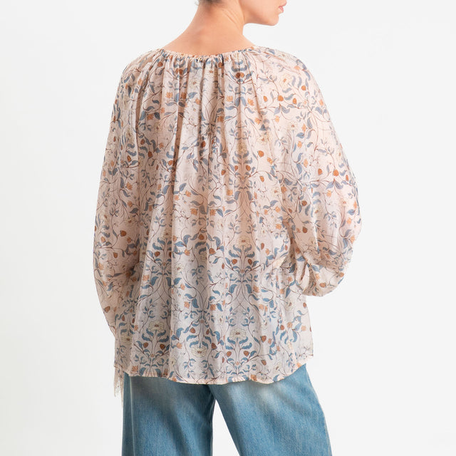 Philia Loft-Blusa mussola fantasia floreale - sand/avio/cuoio