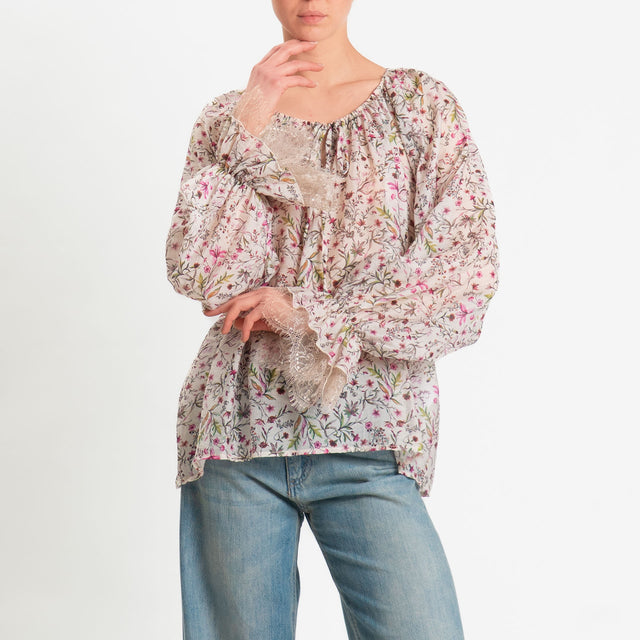 Philia Loft-Blusa tencel fantasia provenzale - burro/ciclamino/verde