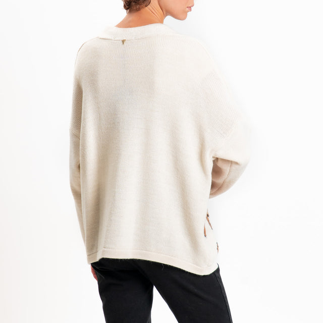 Philia loft-Cardigan cartoons misto alpaca - panna