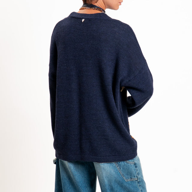 Philia loft-Cardigan cartoons misto alpaca - blu