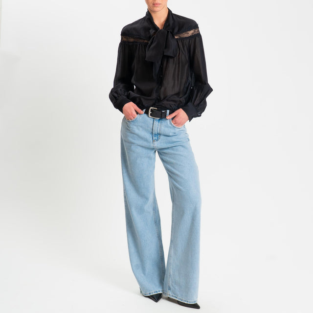 Philia Loft- Camicia georgette con pizzo - Nero