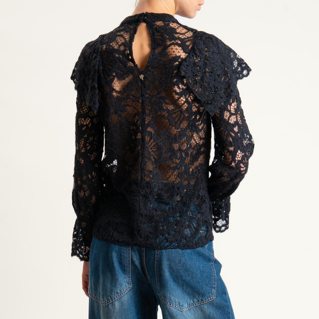 Philia Loft-Blusa in pizzo con rouches - nero