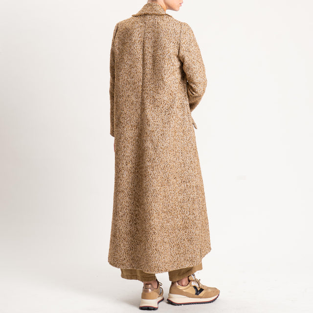 Philia Loft-Cappotto melange spacchi laterali - beige/moro/senape