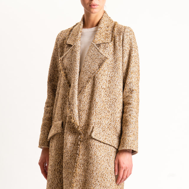 Philia Loft-Cappotto melange spacchi laterali - beige/moro/senape