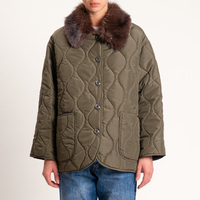 Philia Loft-Giacca trapuntata collo ecopelliccia - militare