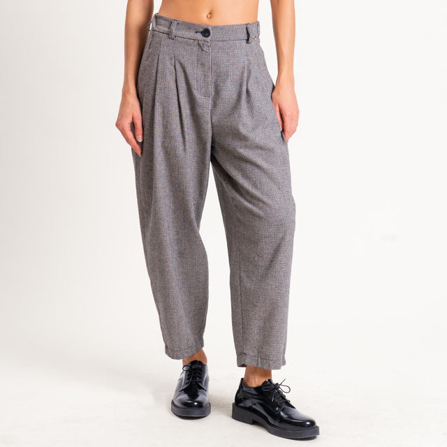 Philia Loft-Pantalone pied de poule elastico dietro - burro/nero