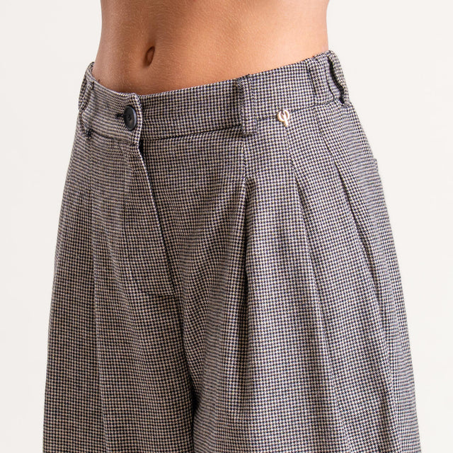 Philia Loft-Pantalone pied de poule elastico dietro - burro/nero
