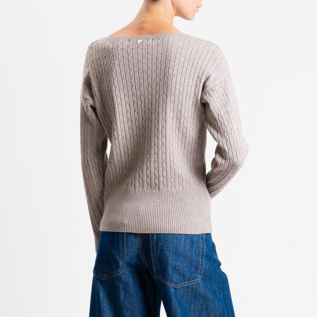 Philia Loft-Maglia trecce bordi a coste - fango