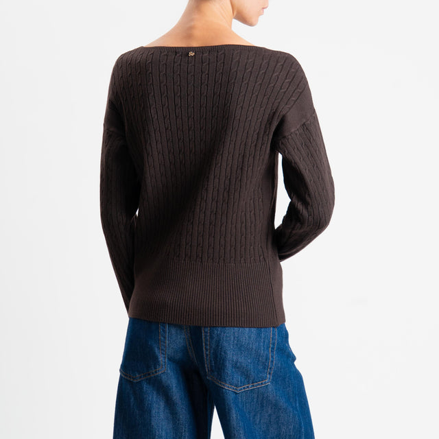 Philia Loft-Maglia trecce bordi a coste - cioccolato