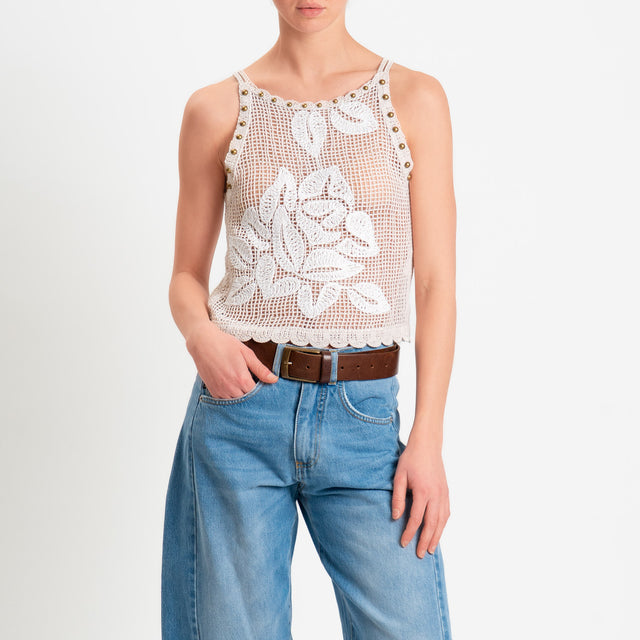 Philia Loft-Top crochet con borchie - burro