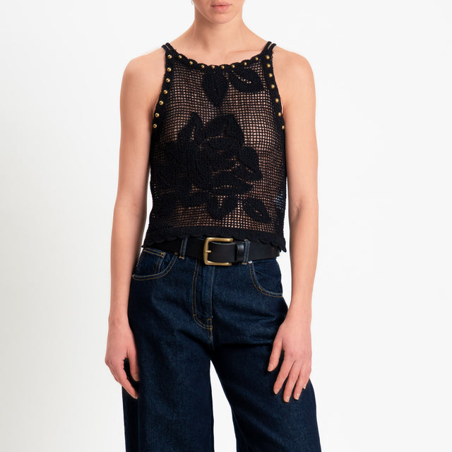 Philia Loft-Top crochet con borchie - nero