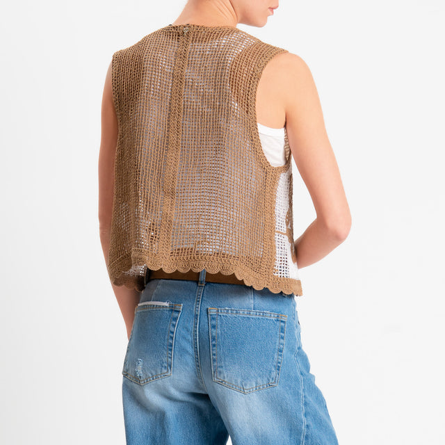 Philia Loft-Gilet traforato con ricami - biscotto/burro