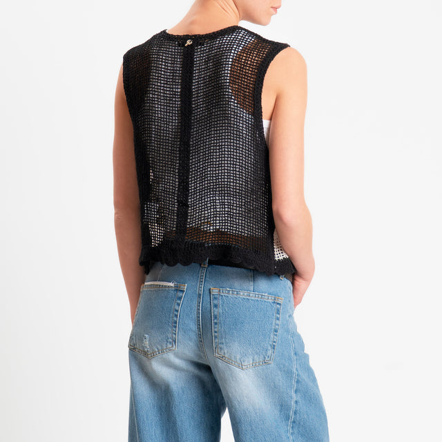 Philia Loft-Gilet traforato con ricami - nero/burro