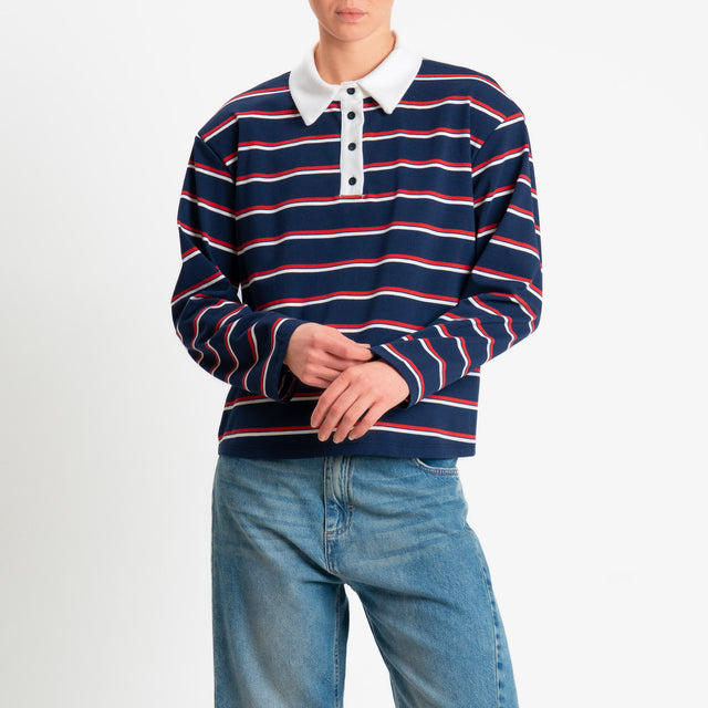 Philia Loft-Maglia a righe collo polo con spalline - blu/rosso