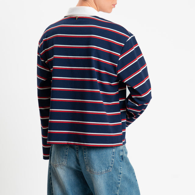 Philia Loft-Maglia a righe collo polo con spalline - blu/rosso
