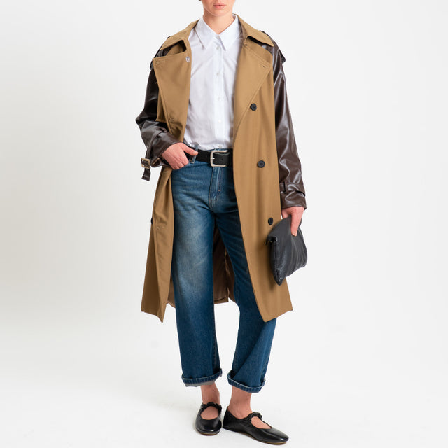 Philia Loft-Trench doppio tessuto con cintura - beige/moro