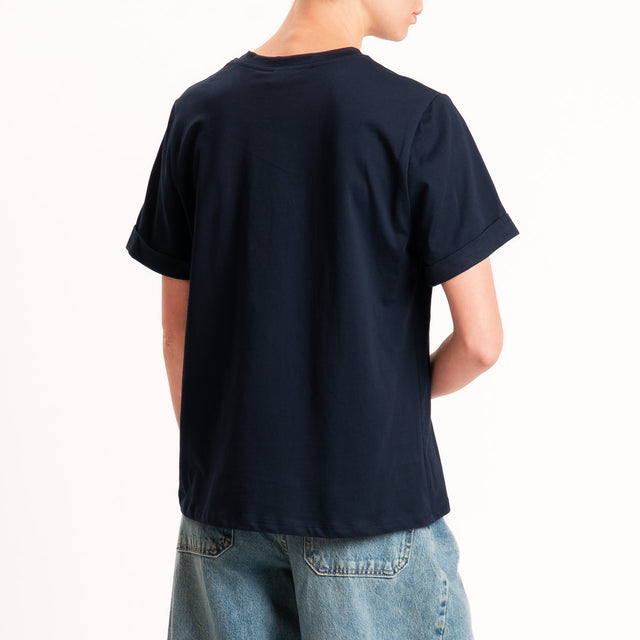 Motel-T-shirt con taschino maxi paillettes - blu