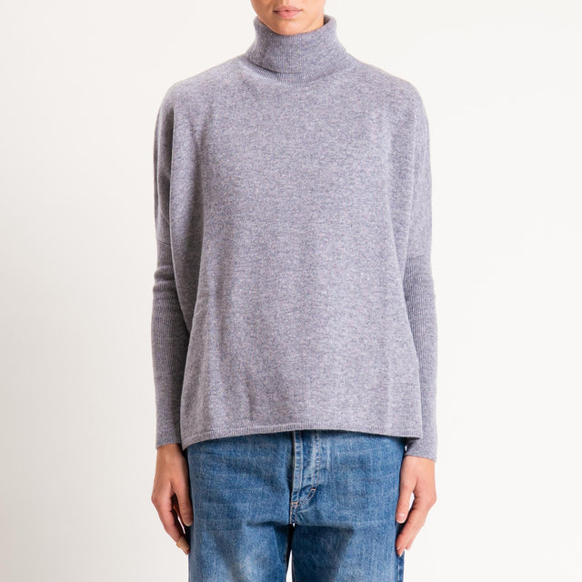 Souvenir-Maglia scatola collo alto spacchi laterali - grigio melange