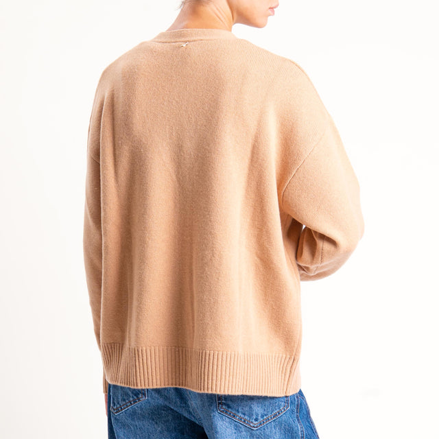 Souvenir-Cardigan scatola con tasche 100% lana - cammello