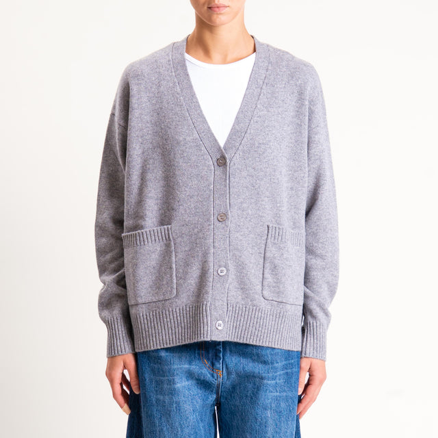 Souvenir-Cardigan scatola con tasche 100% lana - grigio melange