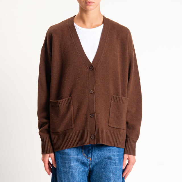 Souvenir-Cardigan scatola con tasche 100% lana - moro