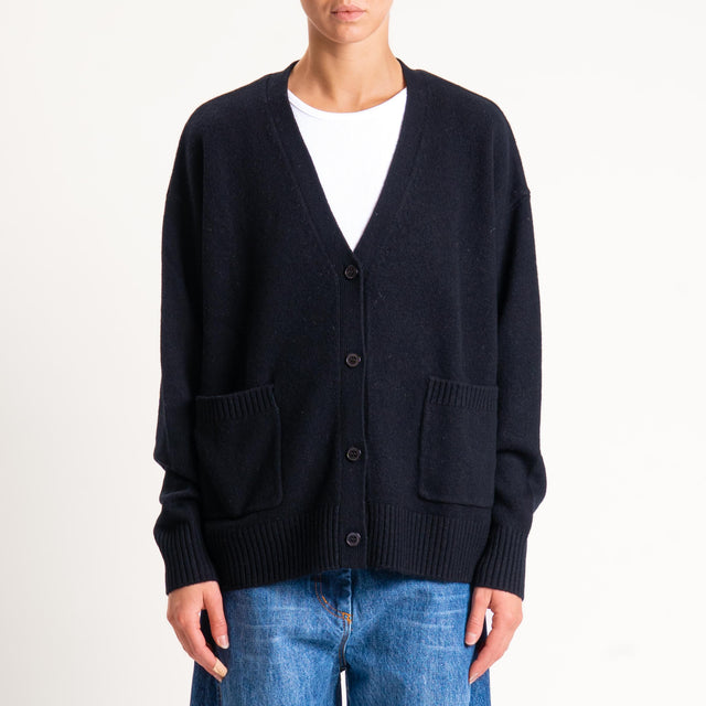 Souvenir-Cardigan scatola con tasche 100% lana - nero