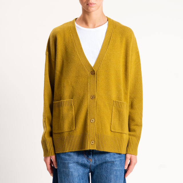 Souvenir-Cardigan scatola con tasche 100% lana - olio