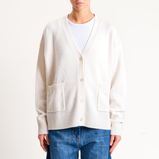 Souvenir-Cardigan scatola con tasche 100% lana - panna