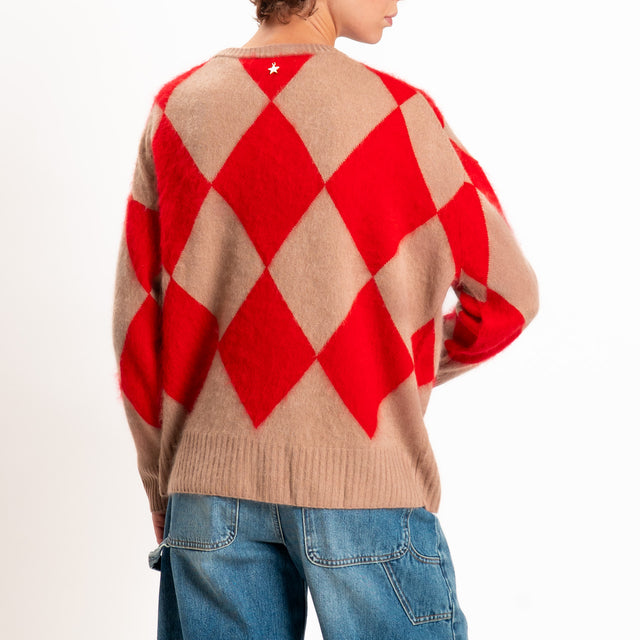 Souvenir-Maglia misto cashmere rombi - camel/rosso